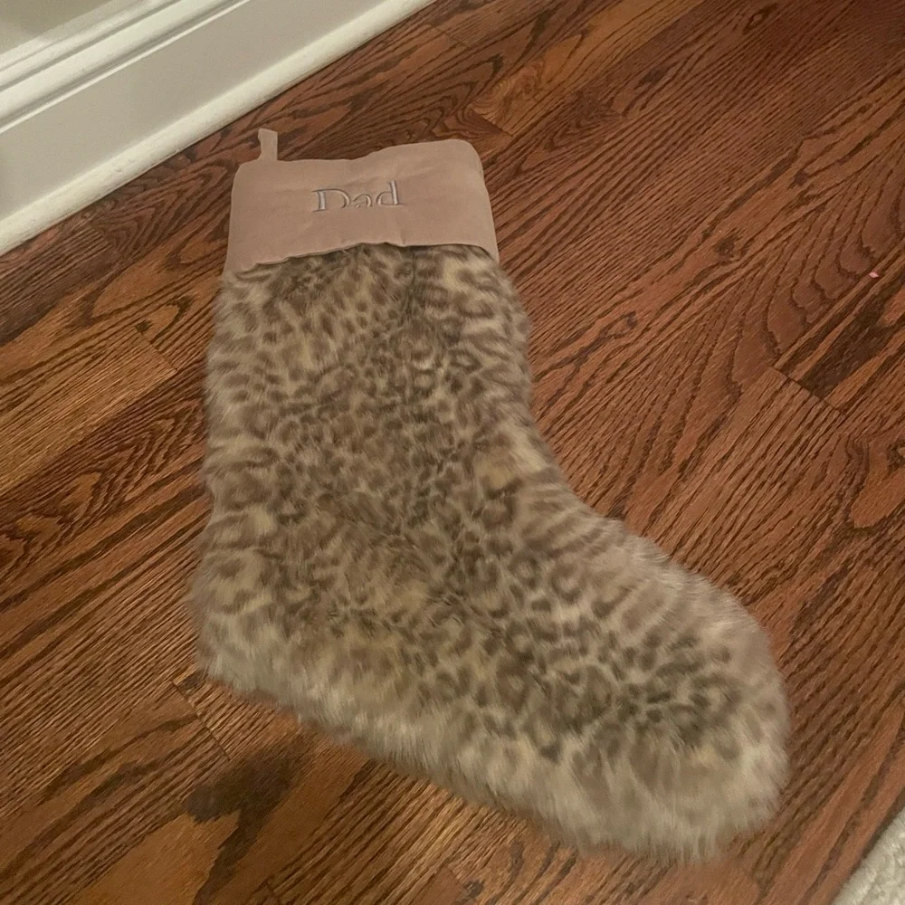 Pottery Barn Animal Print Faux Fur Stocking Snow Leopard Print DAD Monogram